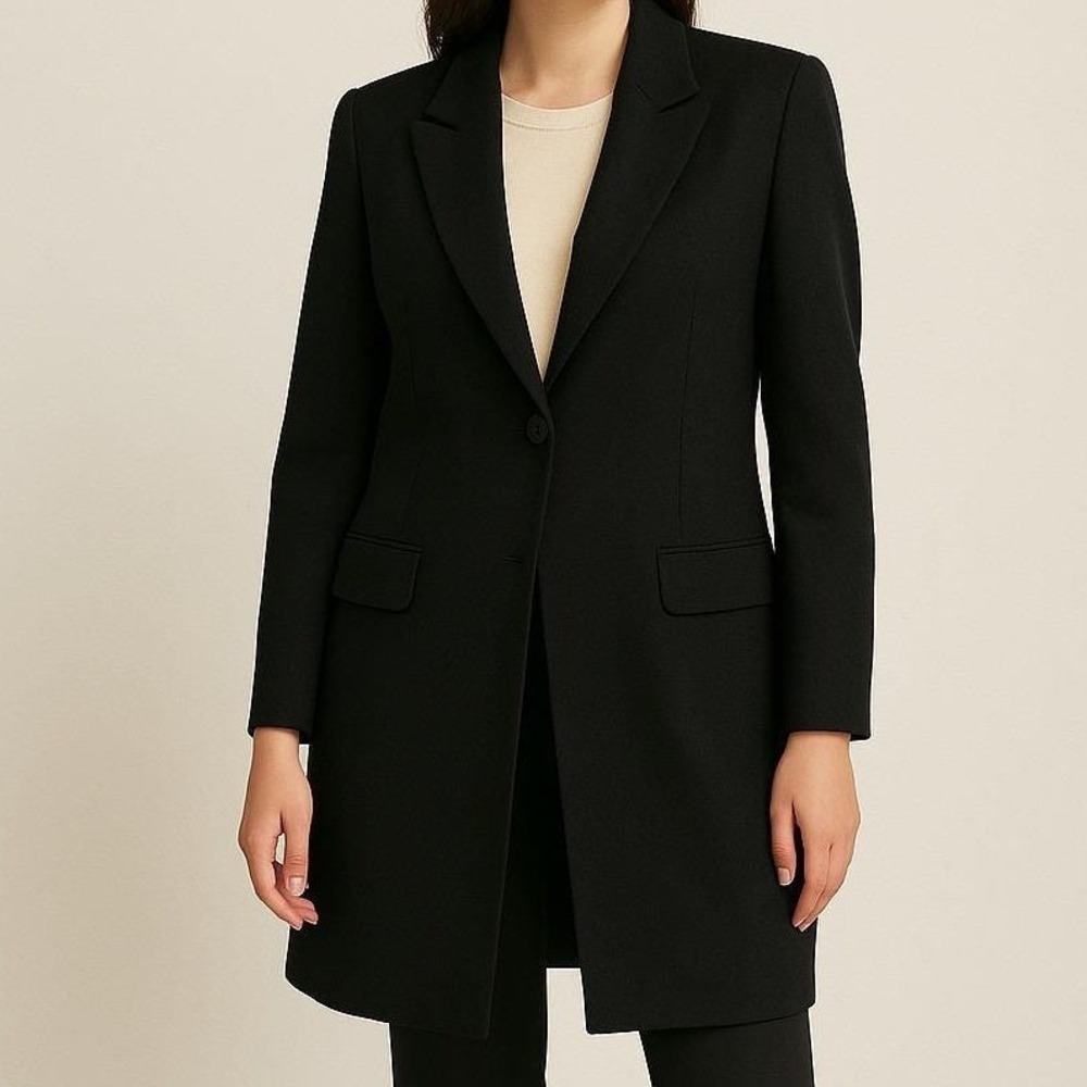 Vintage Guy Laroche Paris Black Wool Silk Long Blazer Coat France F42 US 10